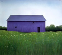 Long Blue Barn in Meadow